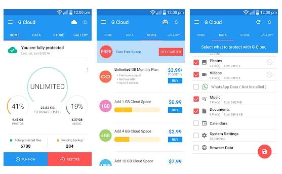 G Cloud Backup Android App