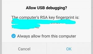  pop-up window USB debug