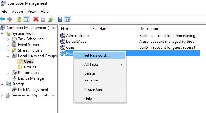 Reset Windows 7 password from a separate Administrator account