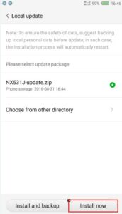 ZTE Nubia Install Local Update