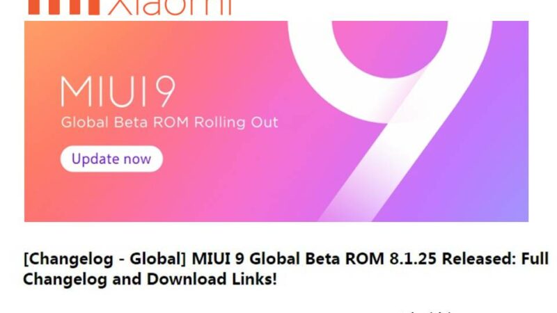 MIUI 9 Global Beta ROM 8.1.25