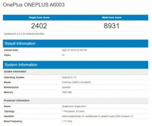 OnePlus 6 appeared on Geekbench with 8 GB RAM