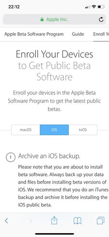 Install iOS 12 Public Beta