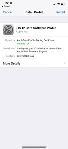 Install iOS 12 Public Beta