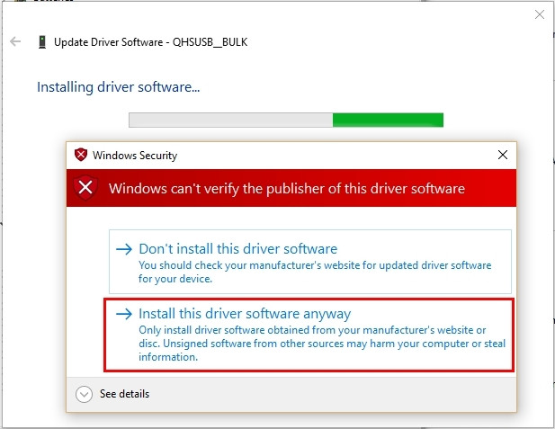 click on Install this driver software anyway