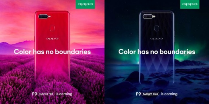 Oppo F9 official poster and hands on image surface ahead of launch event