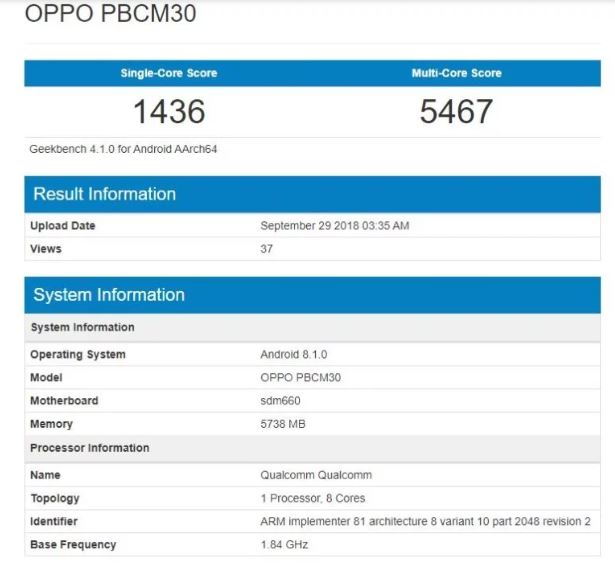 Oppo K1 new smartphone from company appeared on Geekbench
