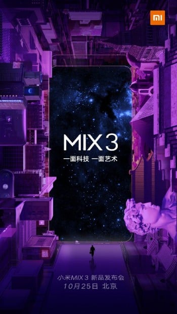 XIaomi Mi Mix 3 goes official on October 25