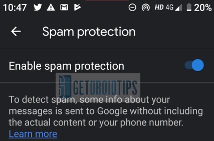 Spam Protection for Android Messages