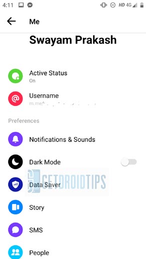 Enable Dark Mode on FaceBook Messenger