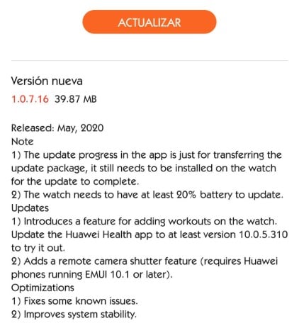 Huawei Watch GT 2 Software Update v1.0.7.16