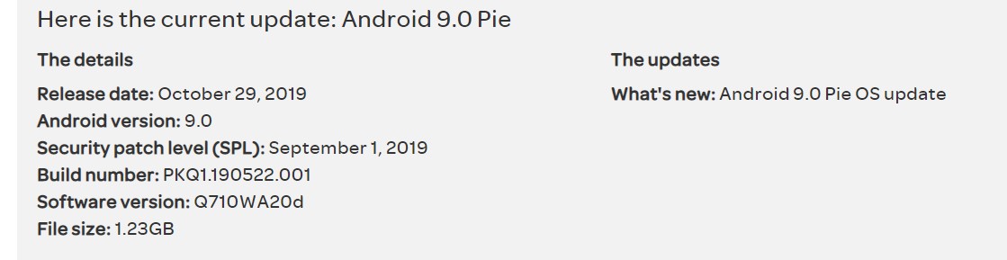 Q710WA20d Android Pie update AT&T LG Stylo 4 Plus