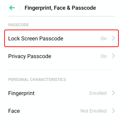 Fingerprint, face & Passcode option