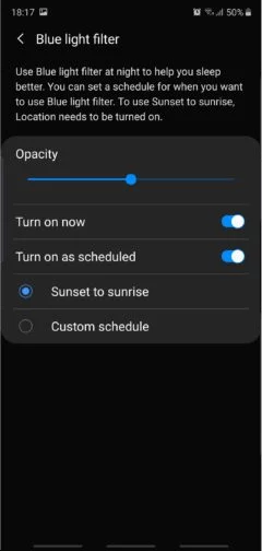 How to automate Blue light filter, Night mode, DND using Samsung One UI