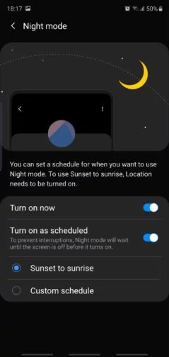 How to automate Blue light filter, Night mode, DND using Samsung One UI