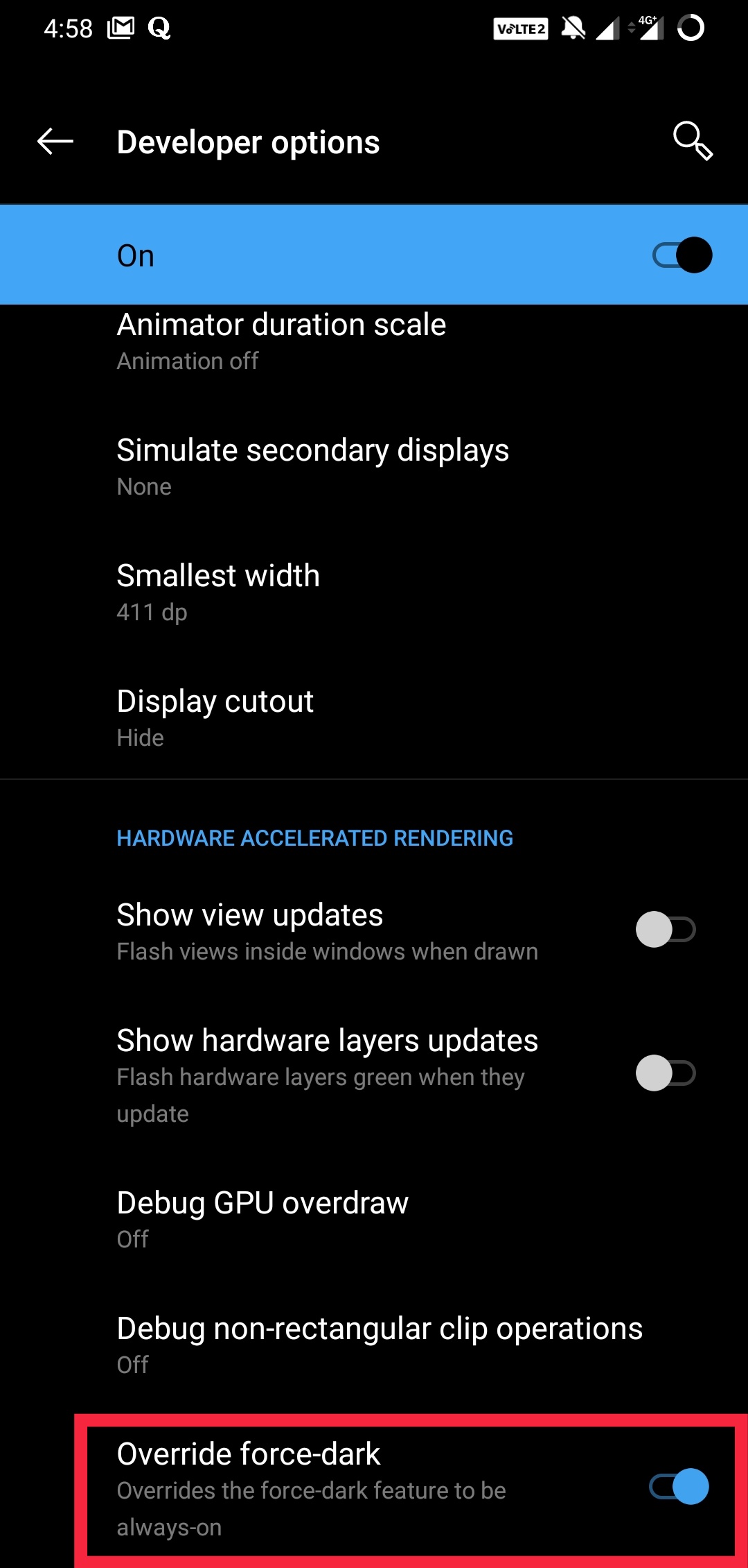 enable dark mode on all Apps in Android 10