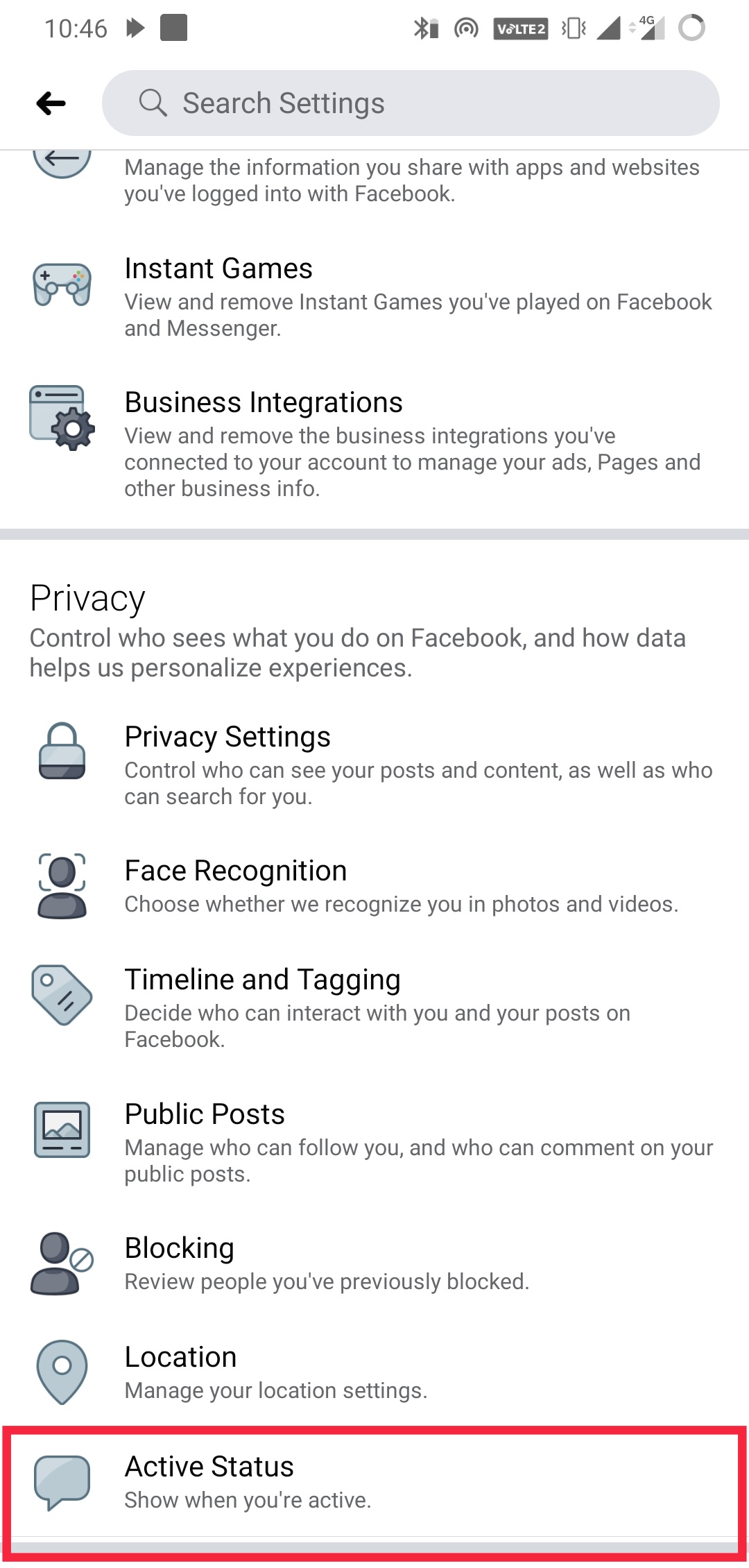 disable always active status on Facebook and Messenger app