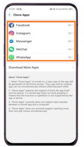 coloros clone apps list