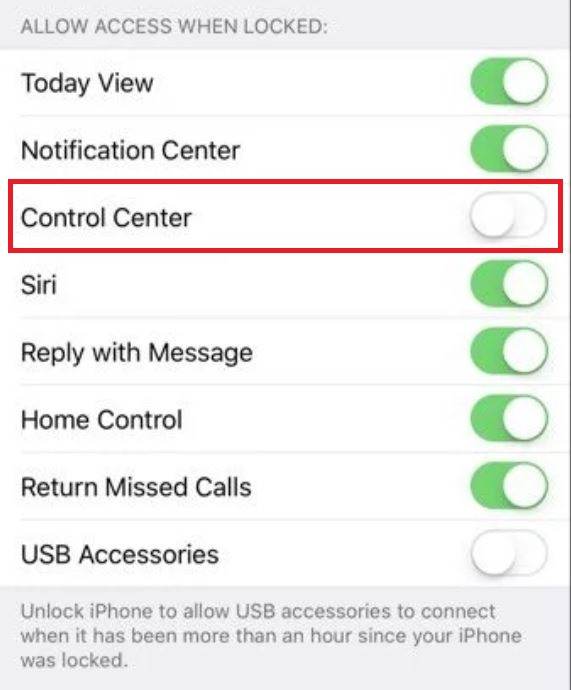 disable control center iphone