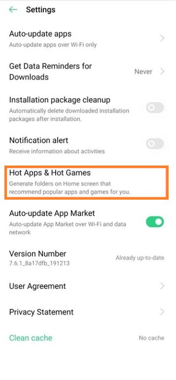 disable hot apps and games