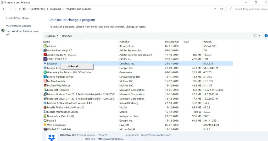 dropbox not syncing on windows 10
