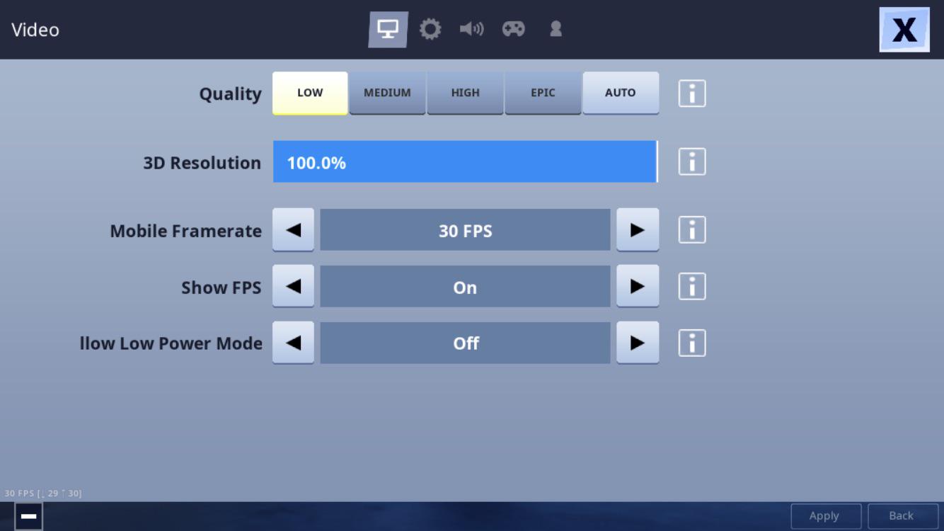 fps settings on fortnite