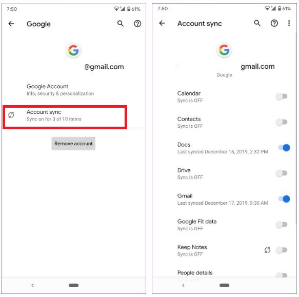 google account sync