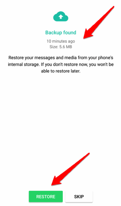 restore whatsapp message android method