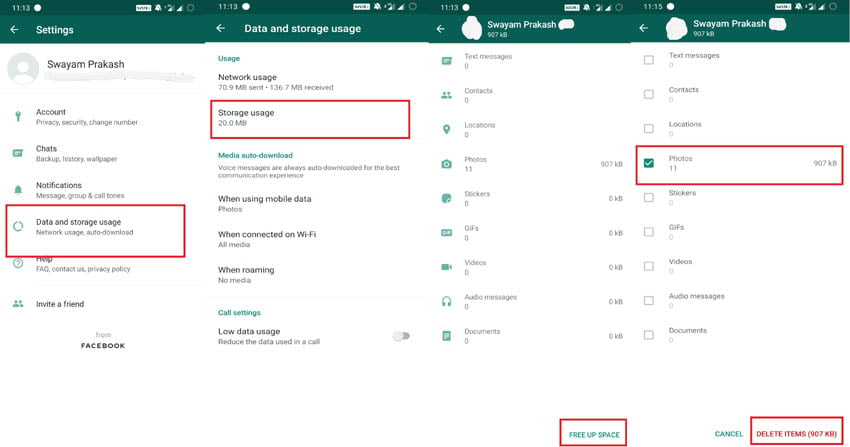 Delete All Photos from WhatsApp Group using Free Storage Option