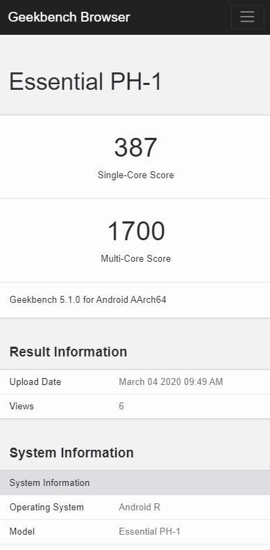 essnetial phone geekbench
