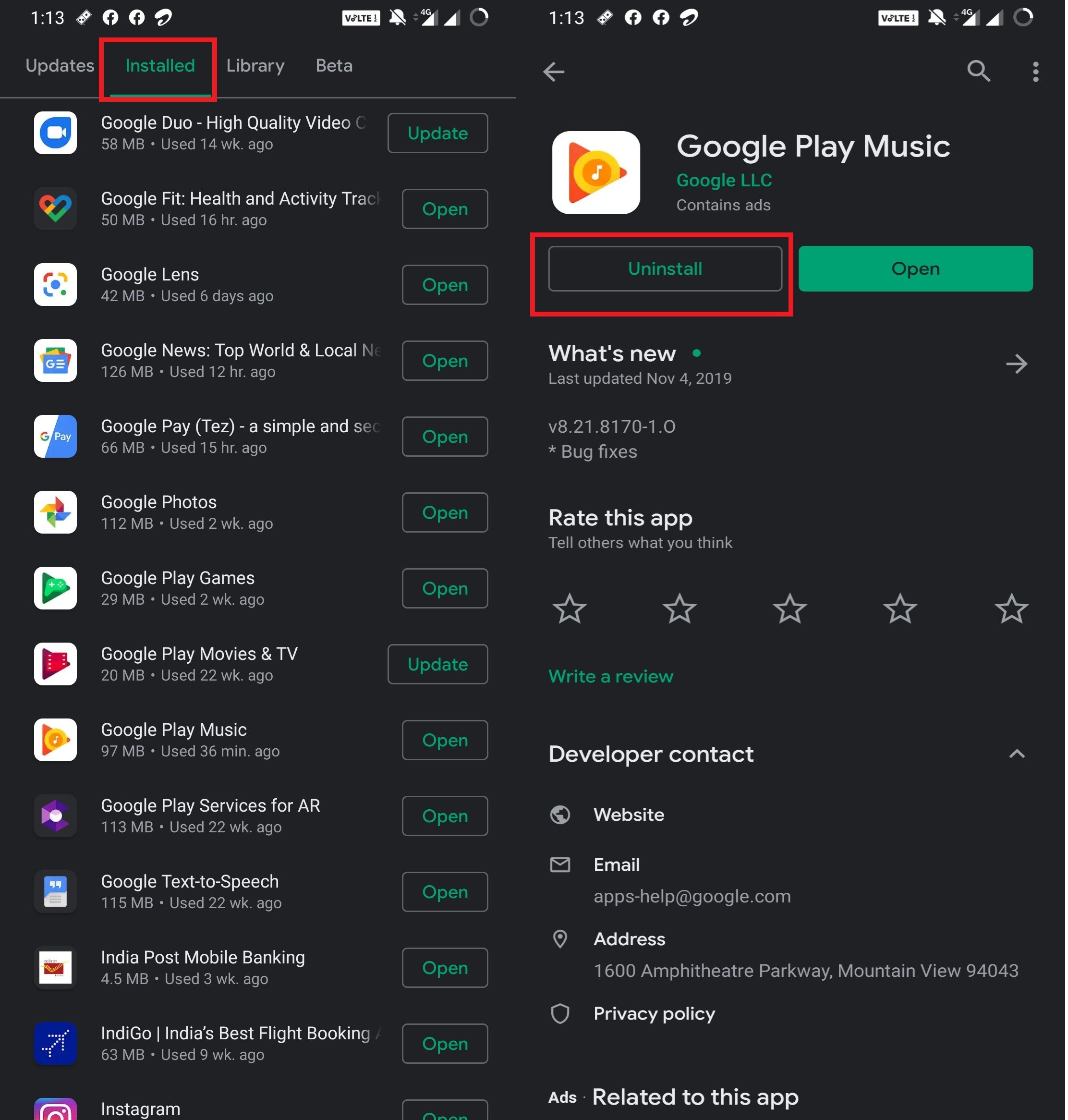 Uninstall Google Play Music