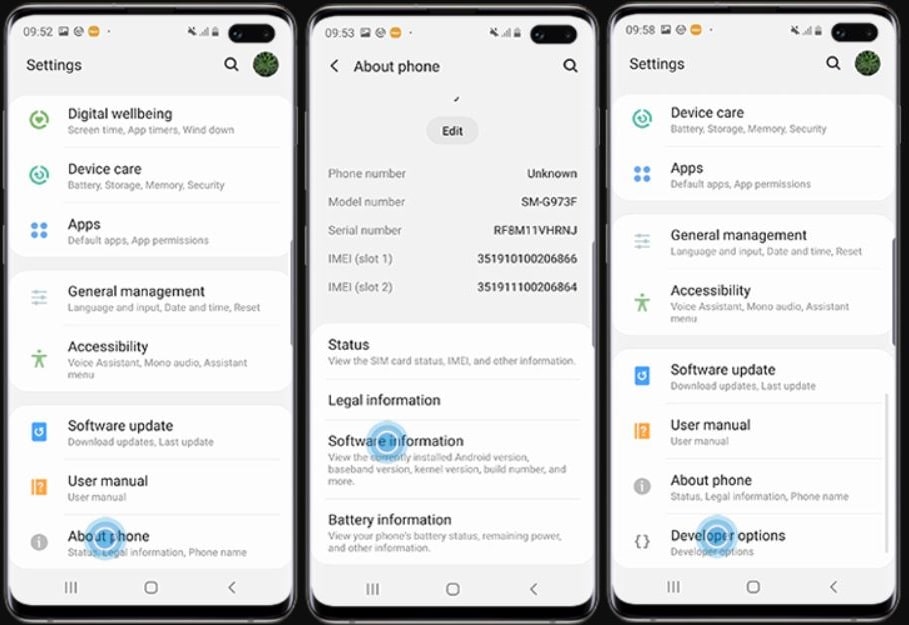s10 developer options