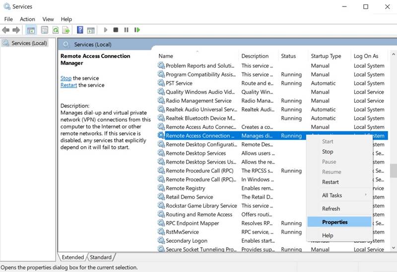 RAC properties vpn error 609