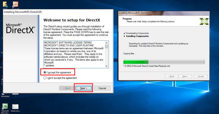 переустановите microsoft directx на машине widows 10