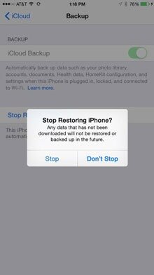 Stop restoring from iCloud