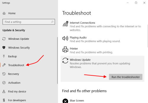 fix Windows 10 Update Error Code 0x8007007e and 0x80073712 with troubleshooter