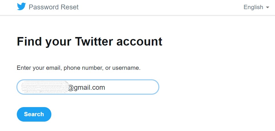 Password reset request for Twitter Account