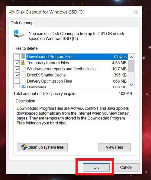 Disk Cleanup Select Files to Delete