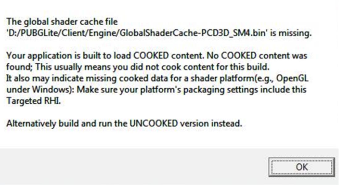 PUBG Lite Fatal Error global shader cache file