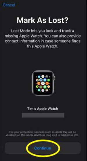 Apple Watch in Lost Mode on iOS enable