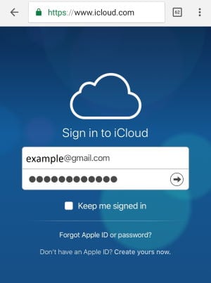 icloud login for android check notes photos