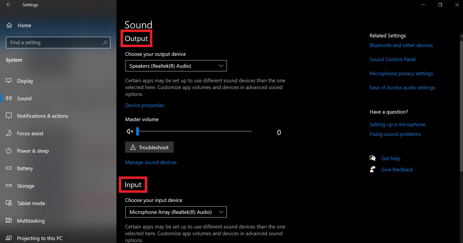 Sound Input Output on Windows 10