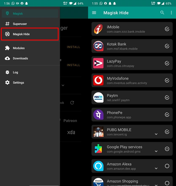 magisk hide root feature
