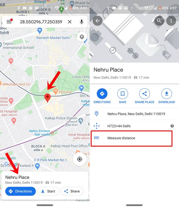measure distance maps android