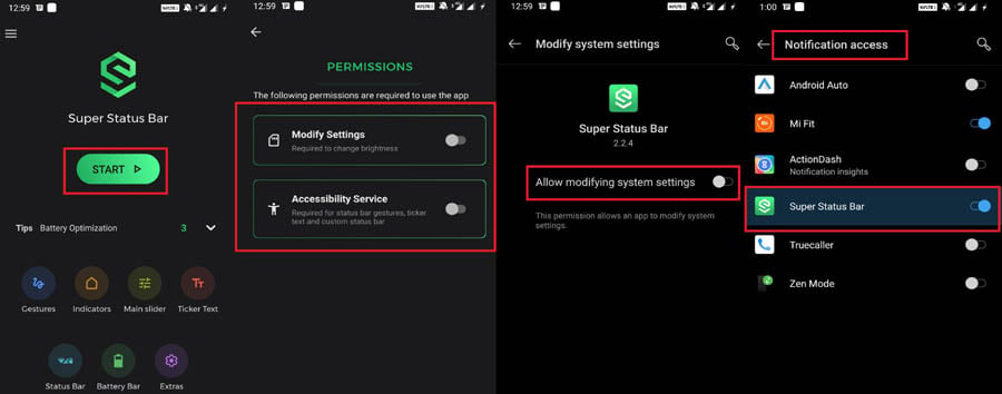 Android Device Status Bar modifying app