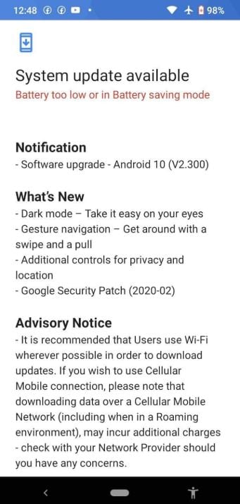 nokia 2.2. android 10 OTA