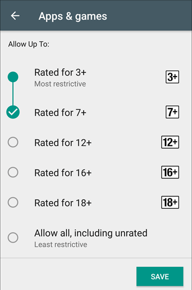 setup parental ratings on google playstore