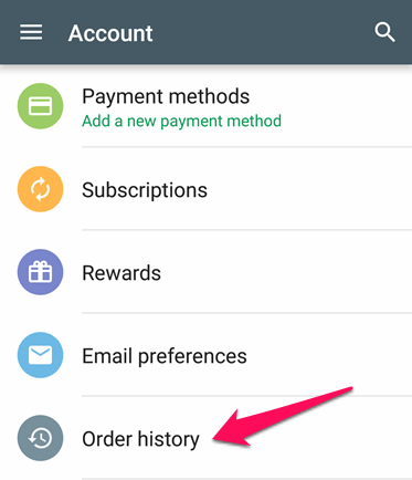 check purchased apps from playstore order history tab