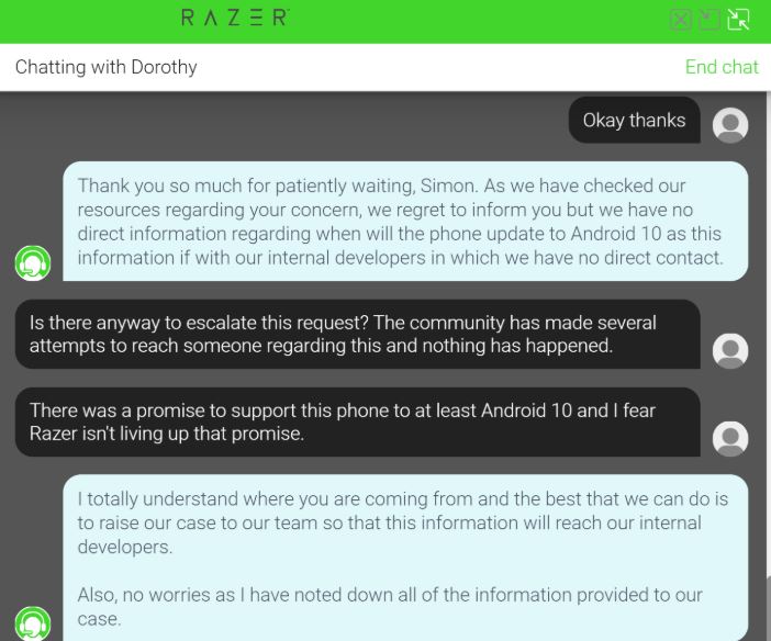 razer phone 2 android 10 update not coming soon