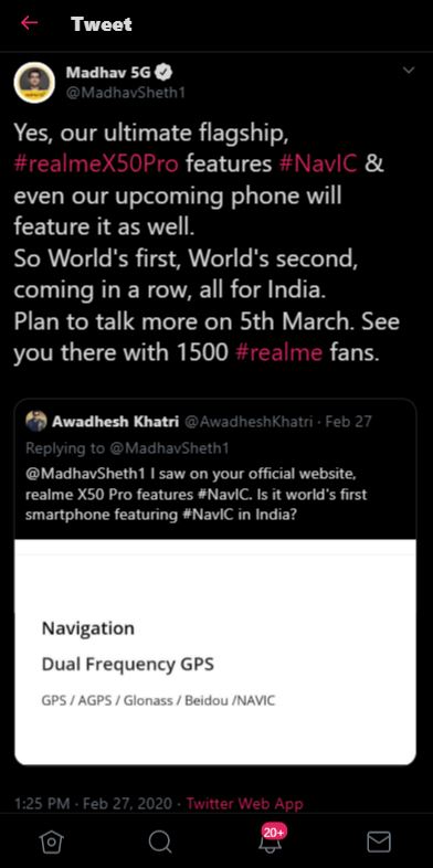 realme tweet navic